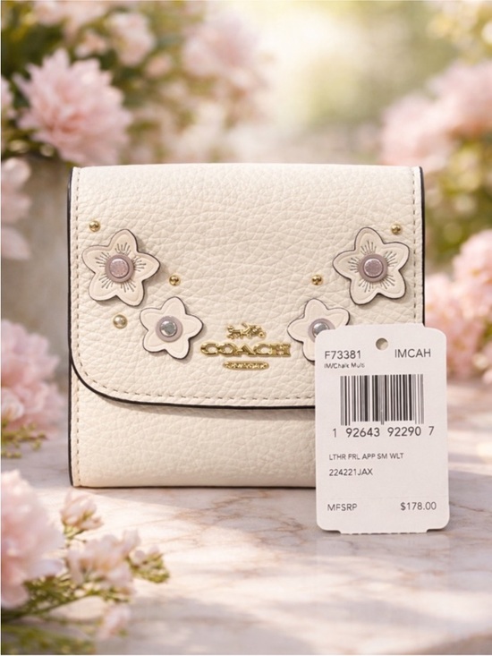 Coach Handbags - Coach Chalk Pebble Leather Floral Appliqué Small Wallet